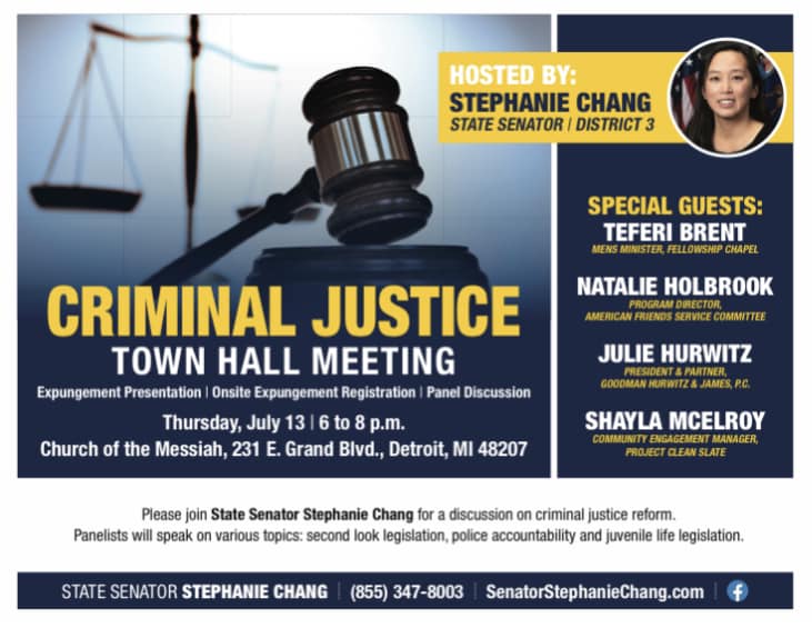 MI-CEMI invites you to Join Senator Stephanie Chang for a Criminal Justice Town Hall