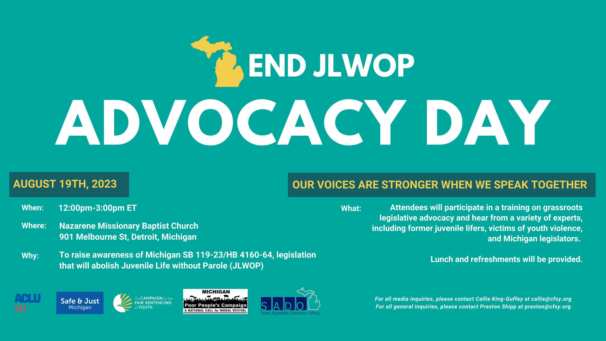 Detroit Advocacy Day to End JLWOP (Juvenile Life without Parole)