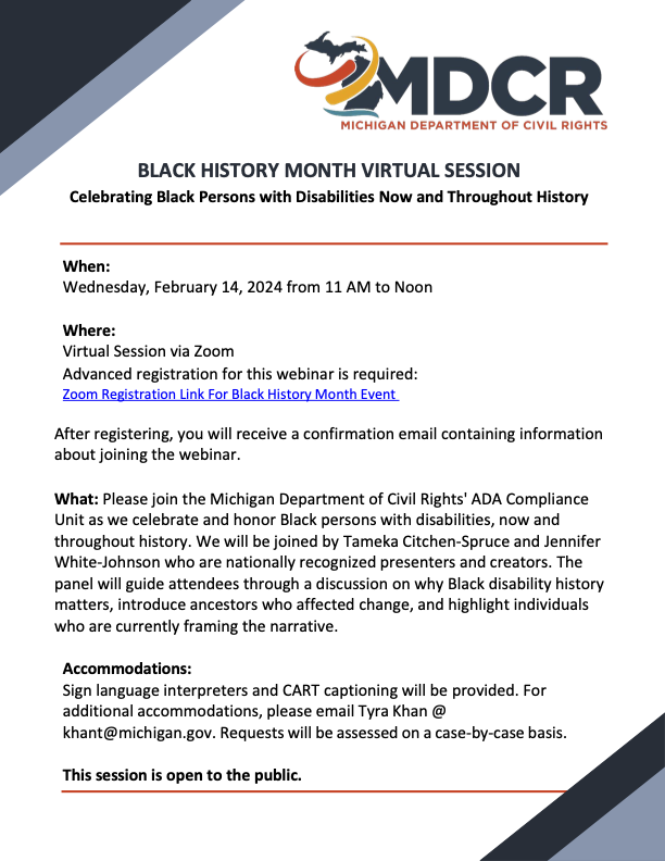Michigan Dept of Civil Rights (MDRC)- BLACK HISTORY MONTH VIRTUAL SESSION