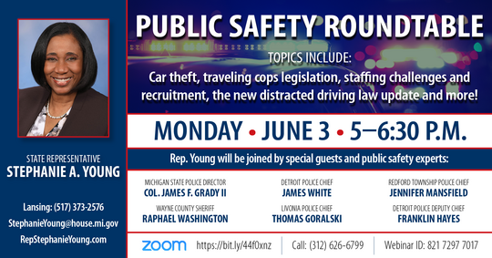 Public Safety Roundtable Monday June 3. Photo of Representative Stephanie A. Young