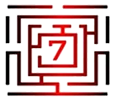 The numeral 7 in the center of lines depicting a maze.