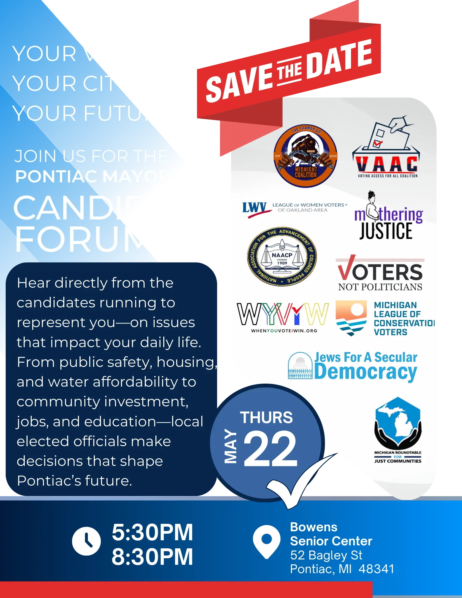 Your Voice. Your City. Your Future. Mayoral Forum in Pontiac — May 22