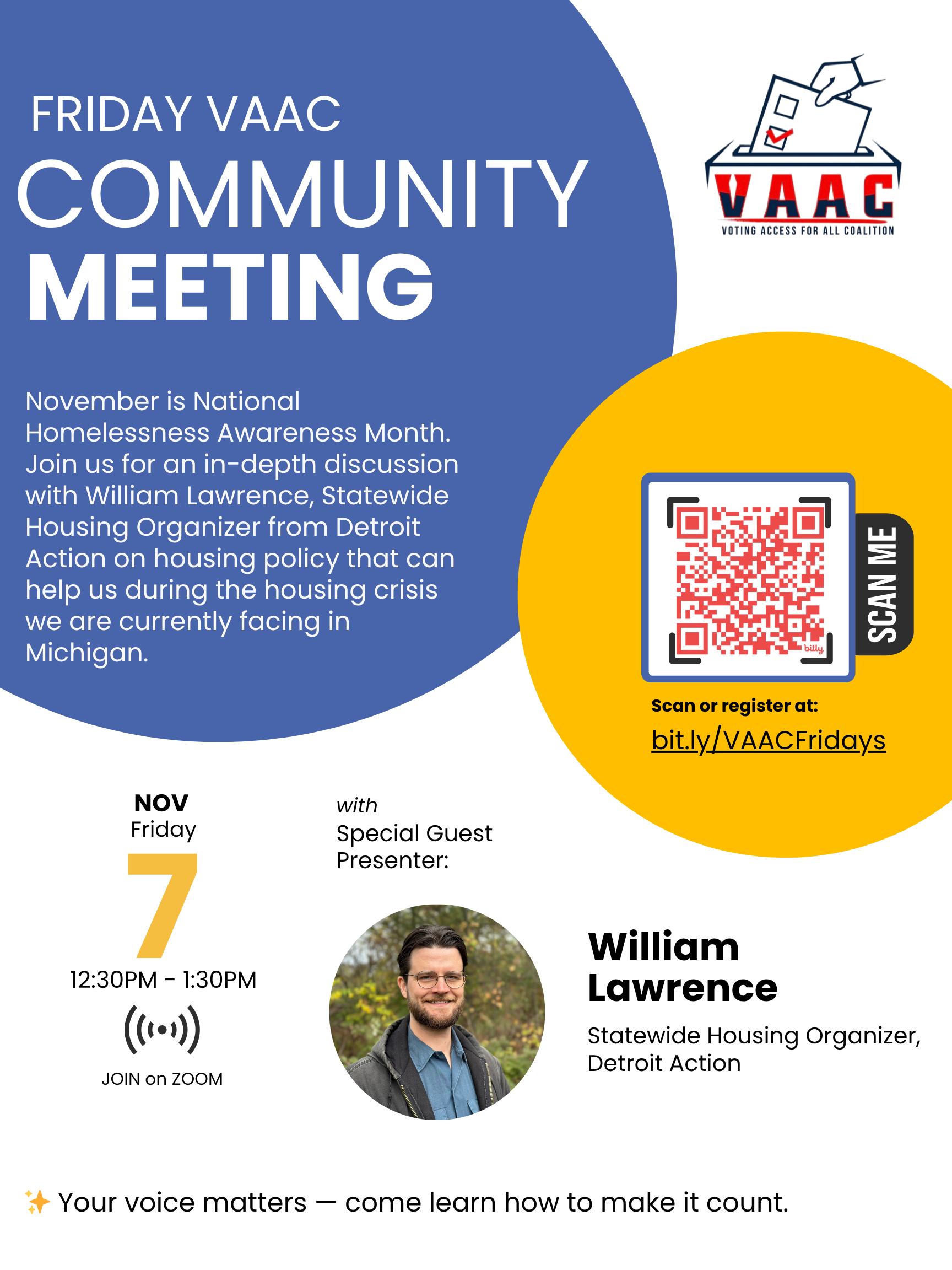 Housing Policy in Michigan's Housing Crisis at VAAC Friday Community Meetings