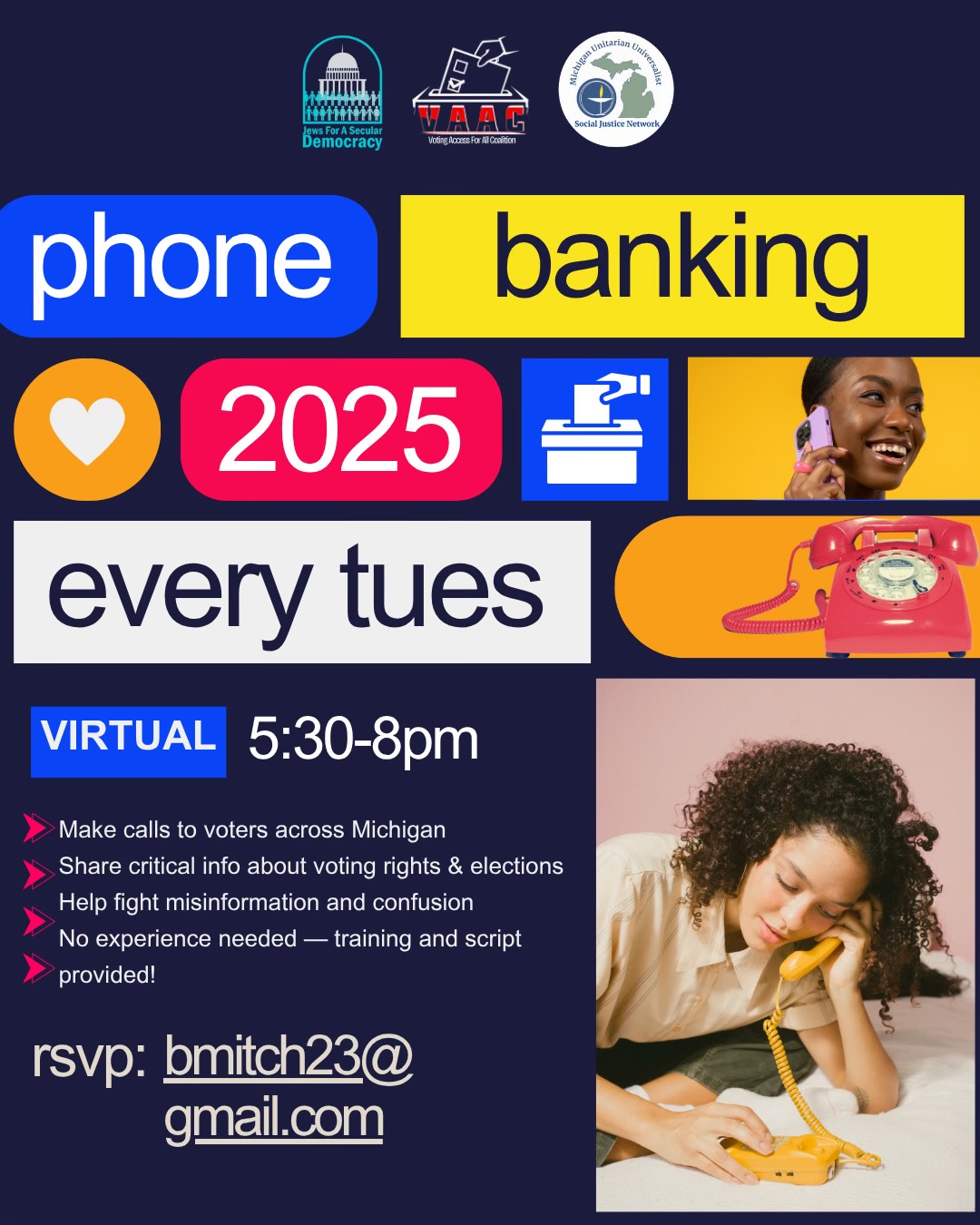 Weekly Phone Bank — Every Tuesday from 5:30 to 8 PM