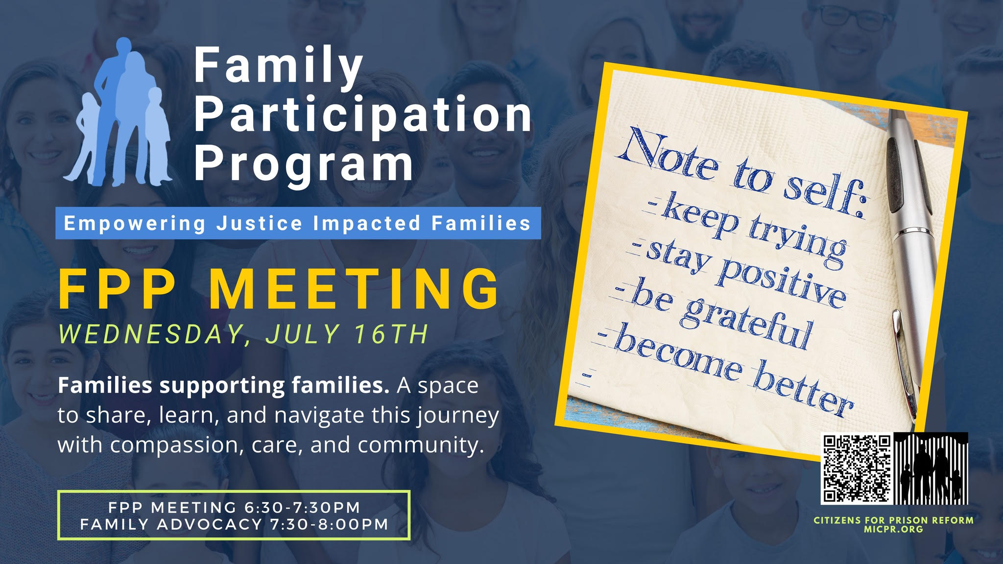 Family Participation Program Monthly Meeting Theme: Coping Together Through Care and Community Workshops