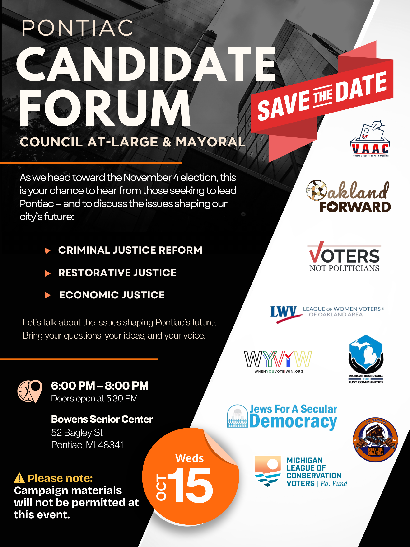 Pontiac Mayoral and City Council At Large Candidate Forum