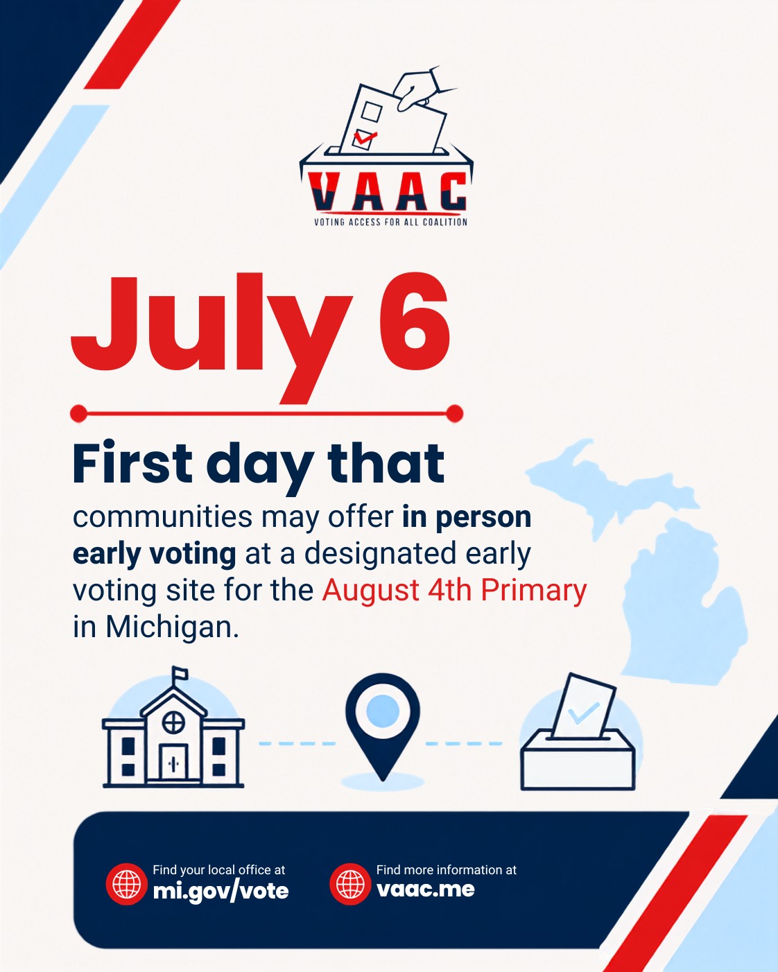 First Day that communities may offer In-Person Early Voting for the August 4 Primary Election