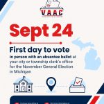 First day that you can vote in person, with an absentee ballot, at your city or township clerk’s office.