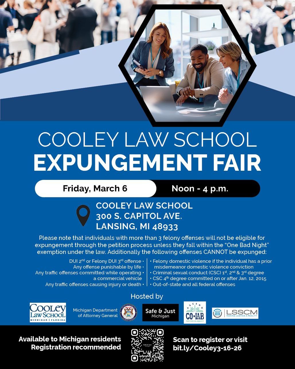 Cooley Law School Expungement Fair in Lansing