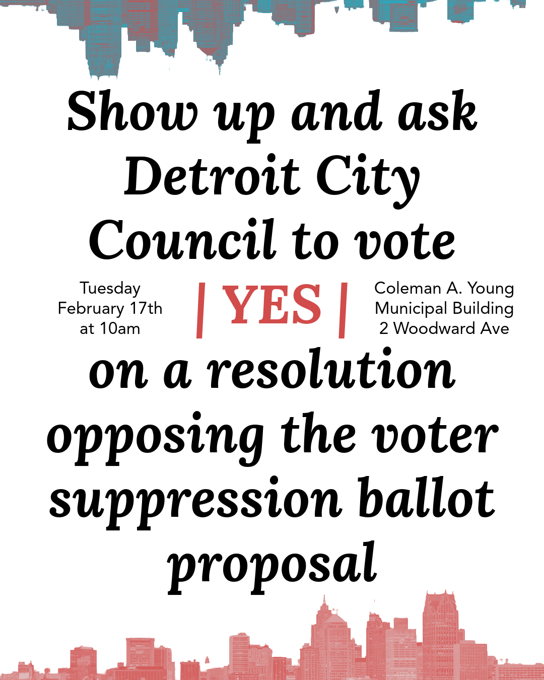 Tell Detroit City Council to vote YES on a resolution opposing the voter suppression ballot proposal!