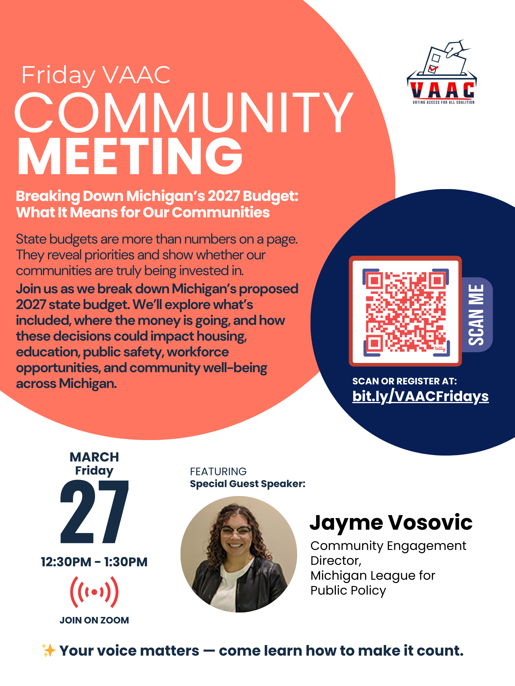 VAAC Friday Community Meeting - Breaking Down Michigan’s 2027 Budget: What It Means for Our Communities 