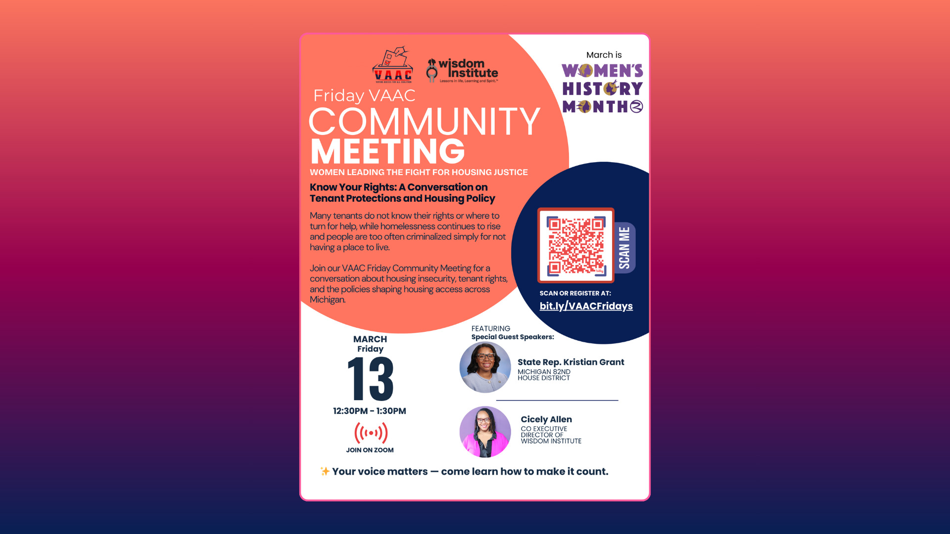 VAAC Friday Meeting: Women Leading the Fight for Housing Justice – Know Your Rights, A Conversation on Tenant Protections & Housing Policy