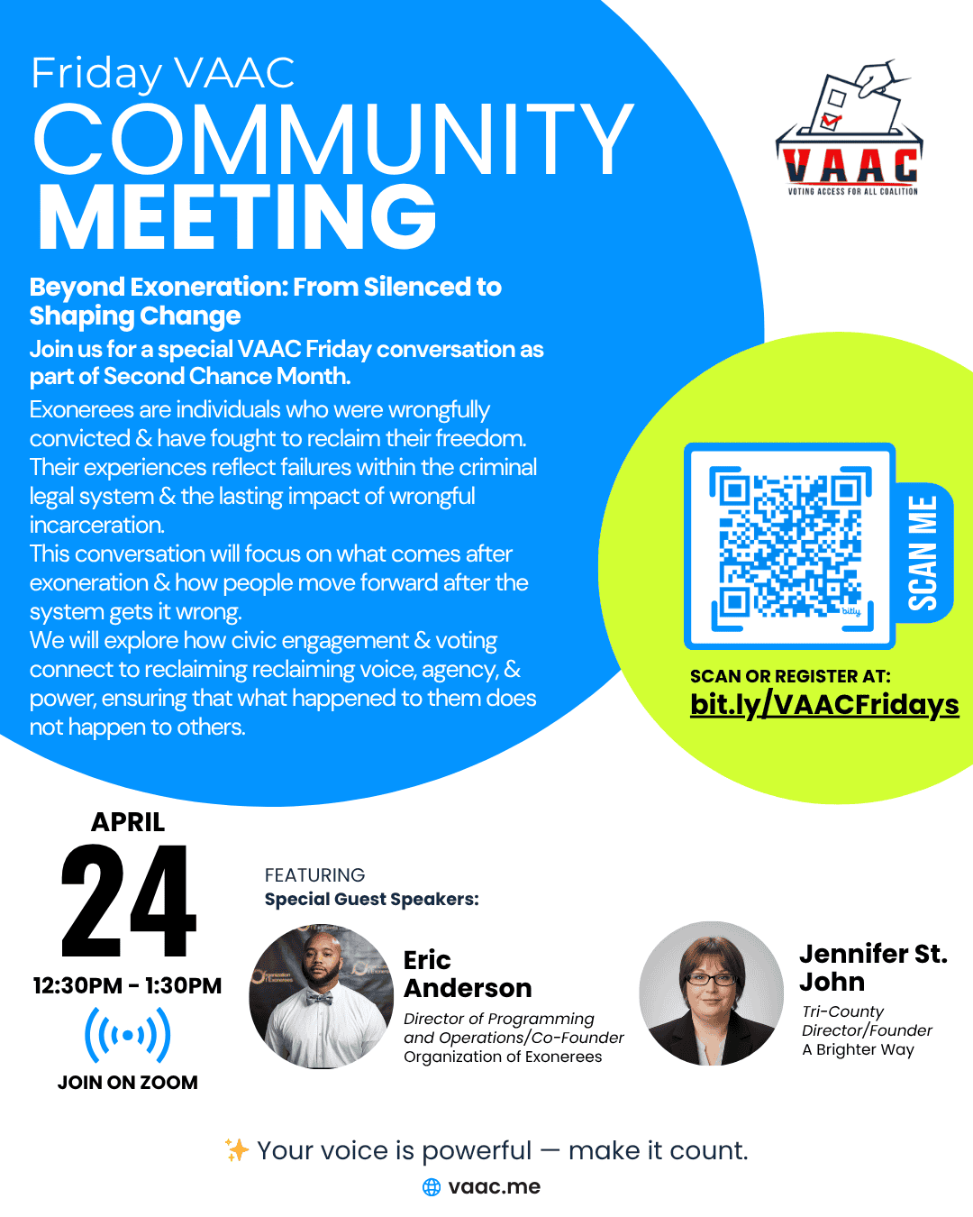 VAAC Friday Community Meeting: Beyond Exoneration: From Silenced to Shaping Change