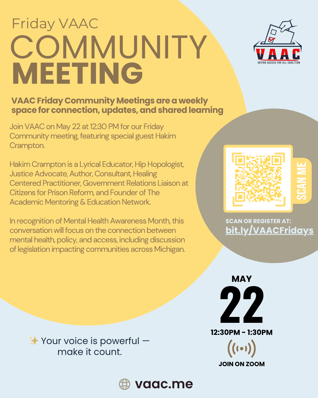 VAAC Friday Community Meeting for Mental Health Awareness Month