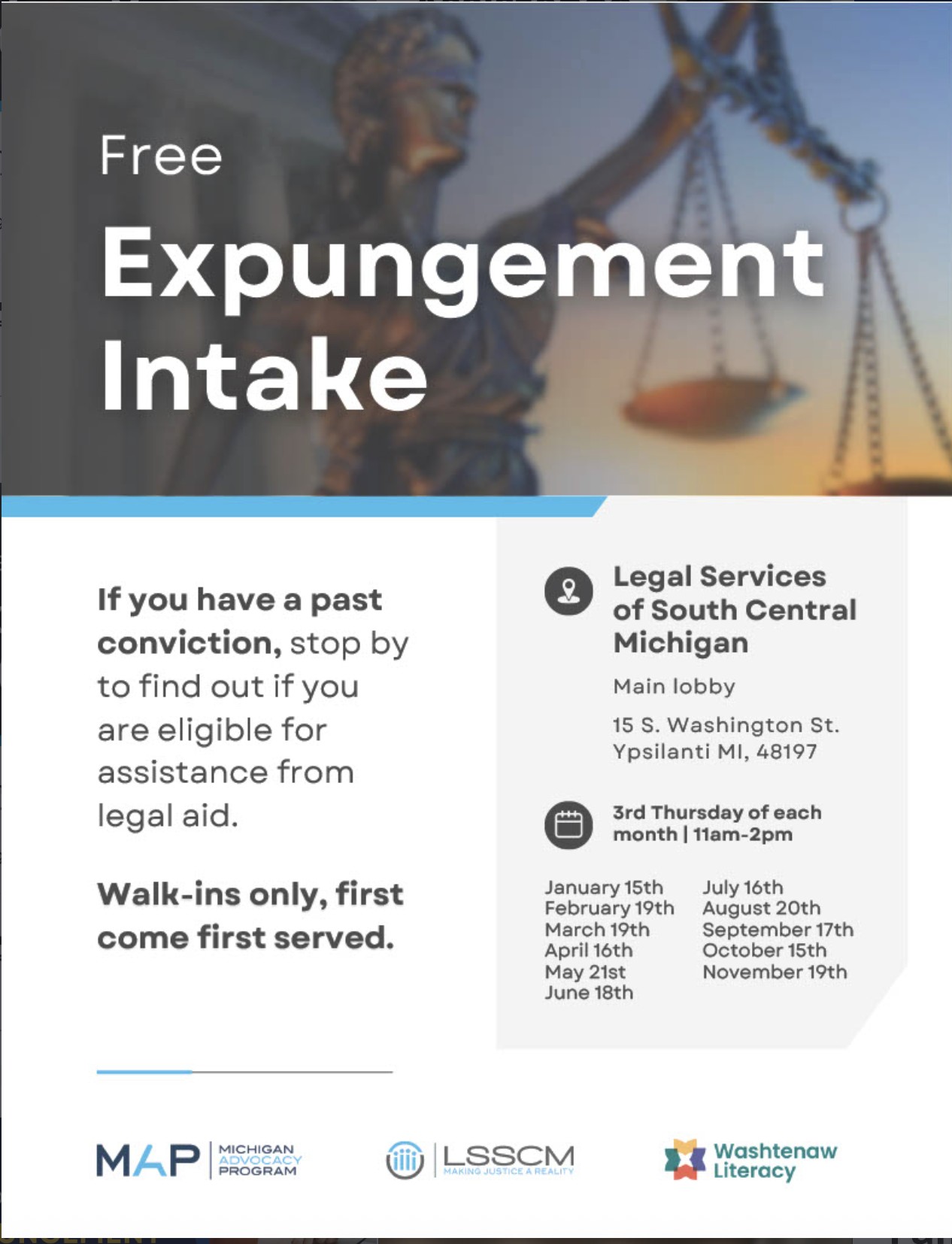Free Expungement Intake - Walk-ins Only - Legal Services of South Central Michigan