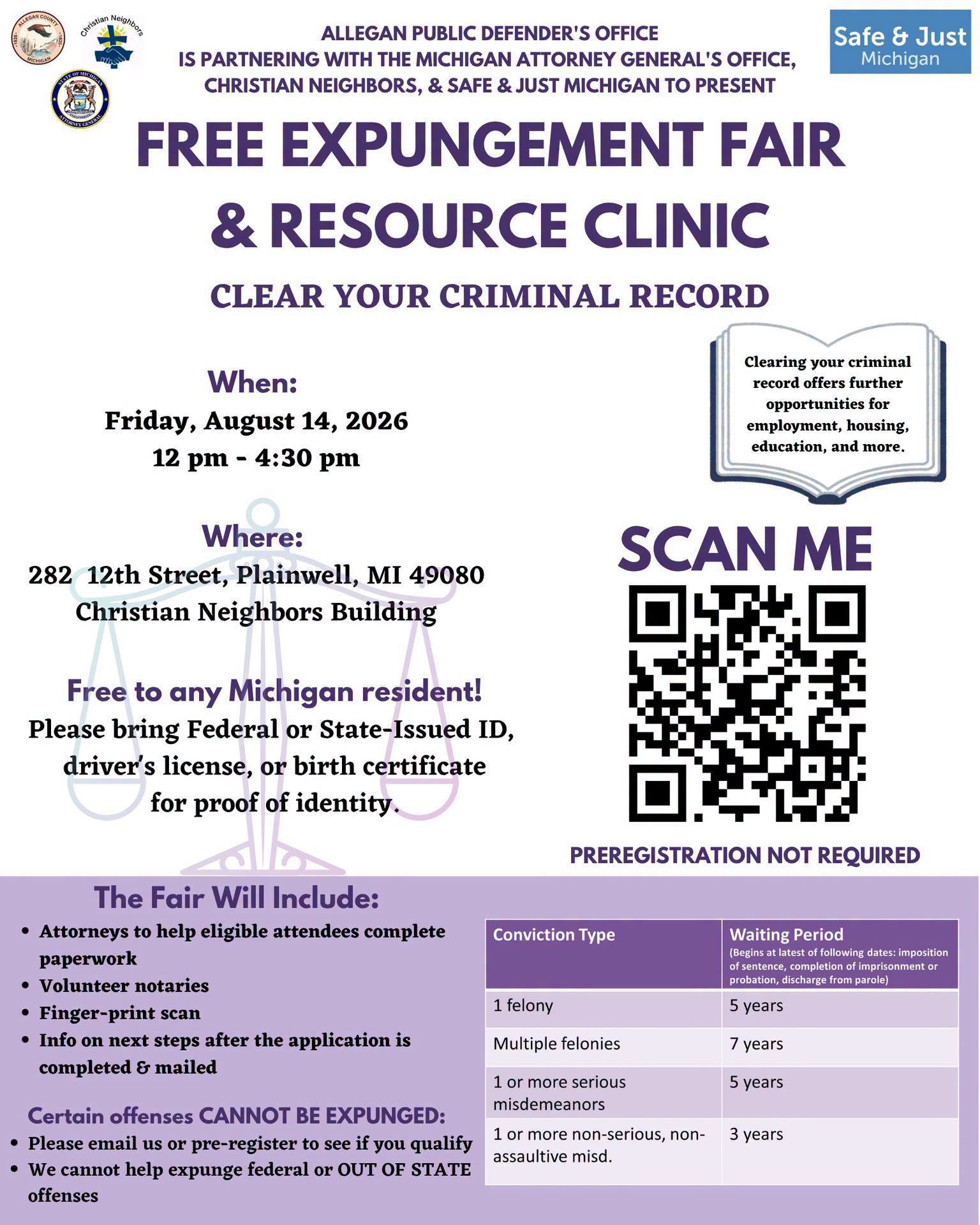 Free Expungement Fair & Resource Clinic in Plainwell
