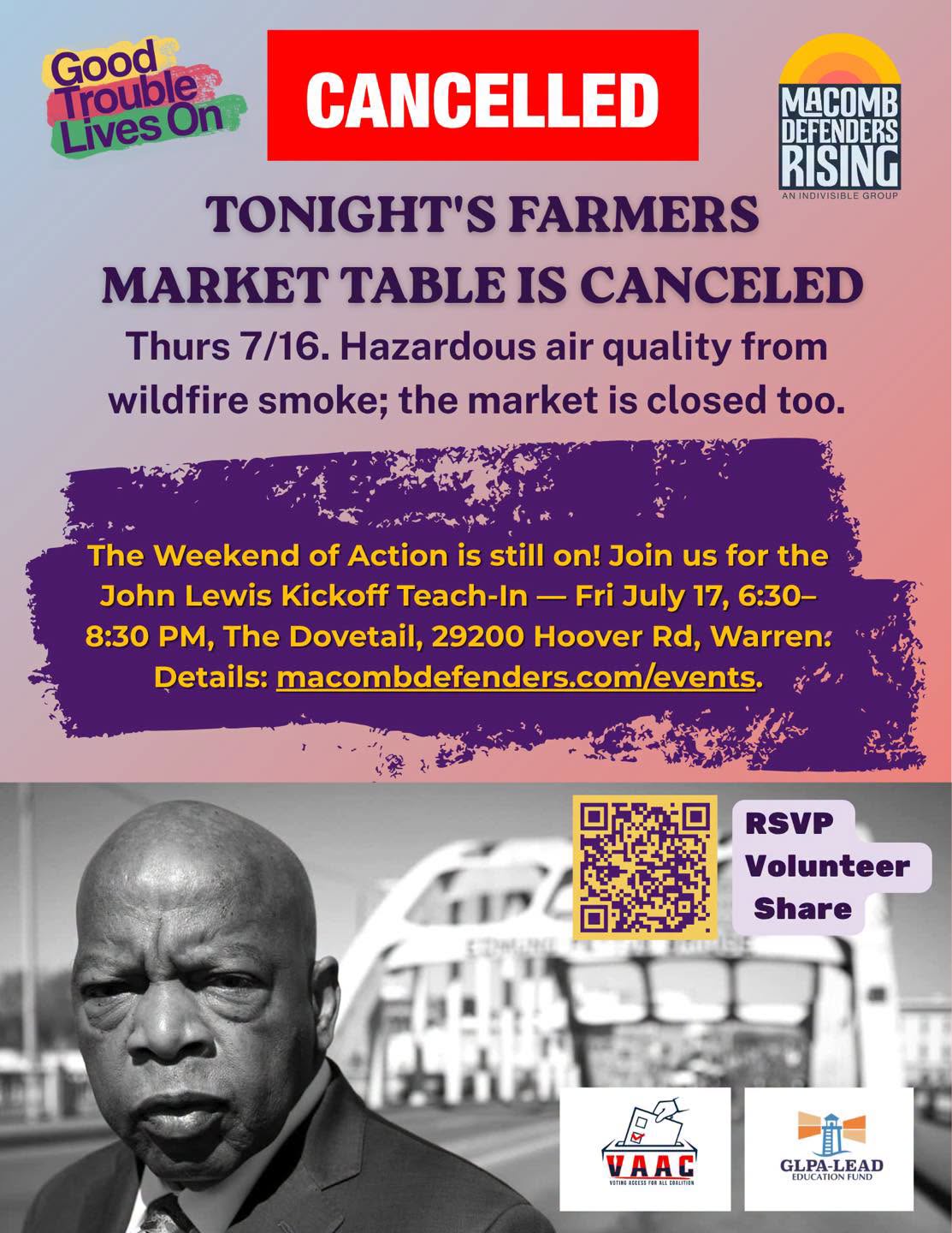 𝗔𝗧𝗧𝗘𝗡𝗧𝗜𝗢𝗡/𝗘𝗩𝗘𝗡𝗧 𝗖𝗔𝗡𝗖𝗘𝗟𝗟𝗔𝗧𝗜𝗢𝗡: Macomb County Good Trouble Lives on Kick Off! at Dodge Park Farmer's Market