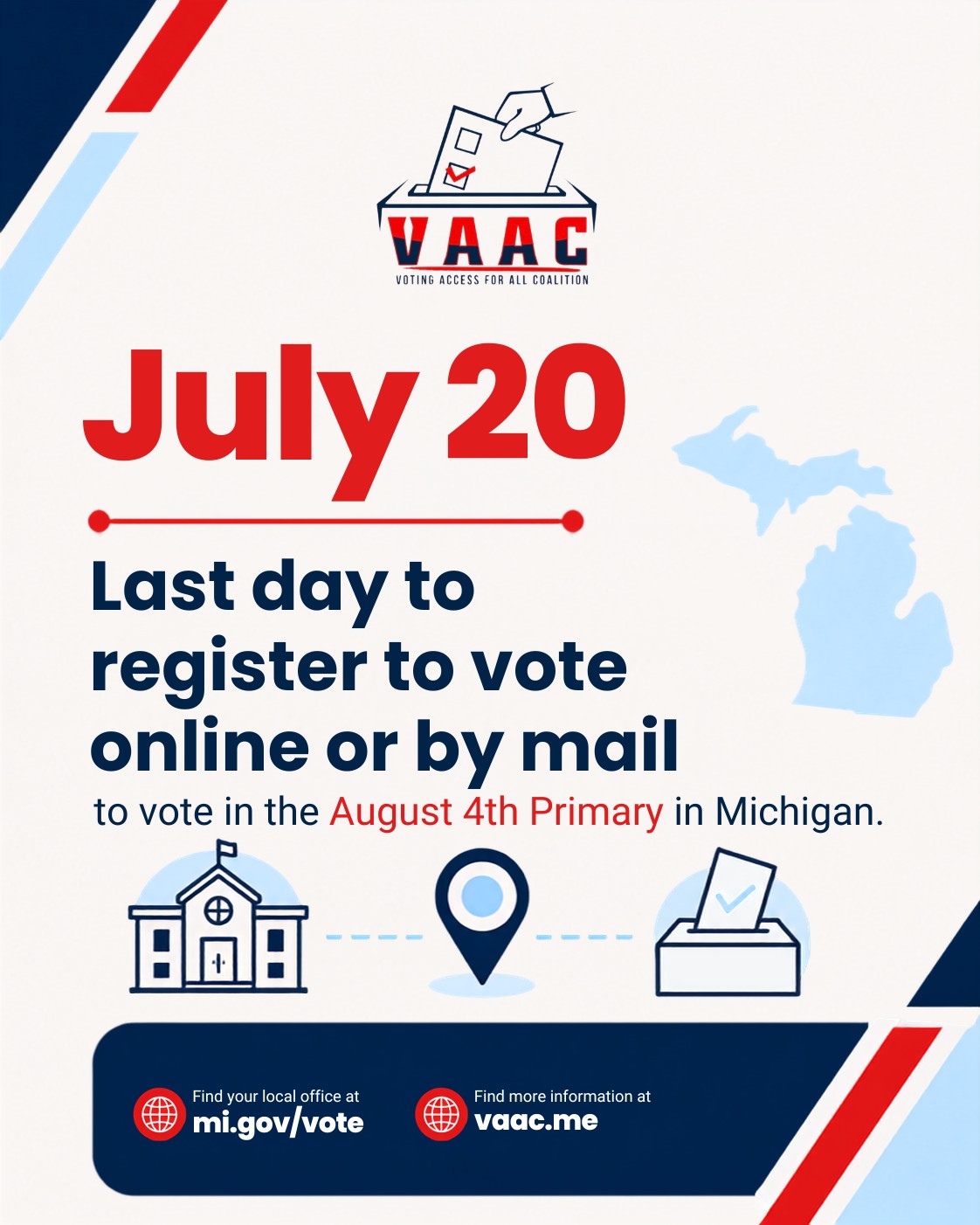 Last day to register to vote online or by mail to vote in the August 4 Primary Election