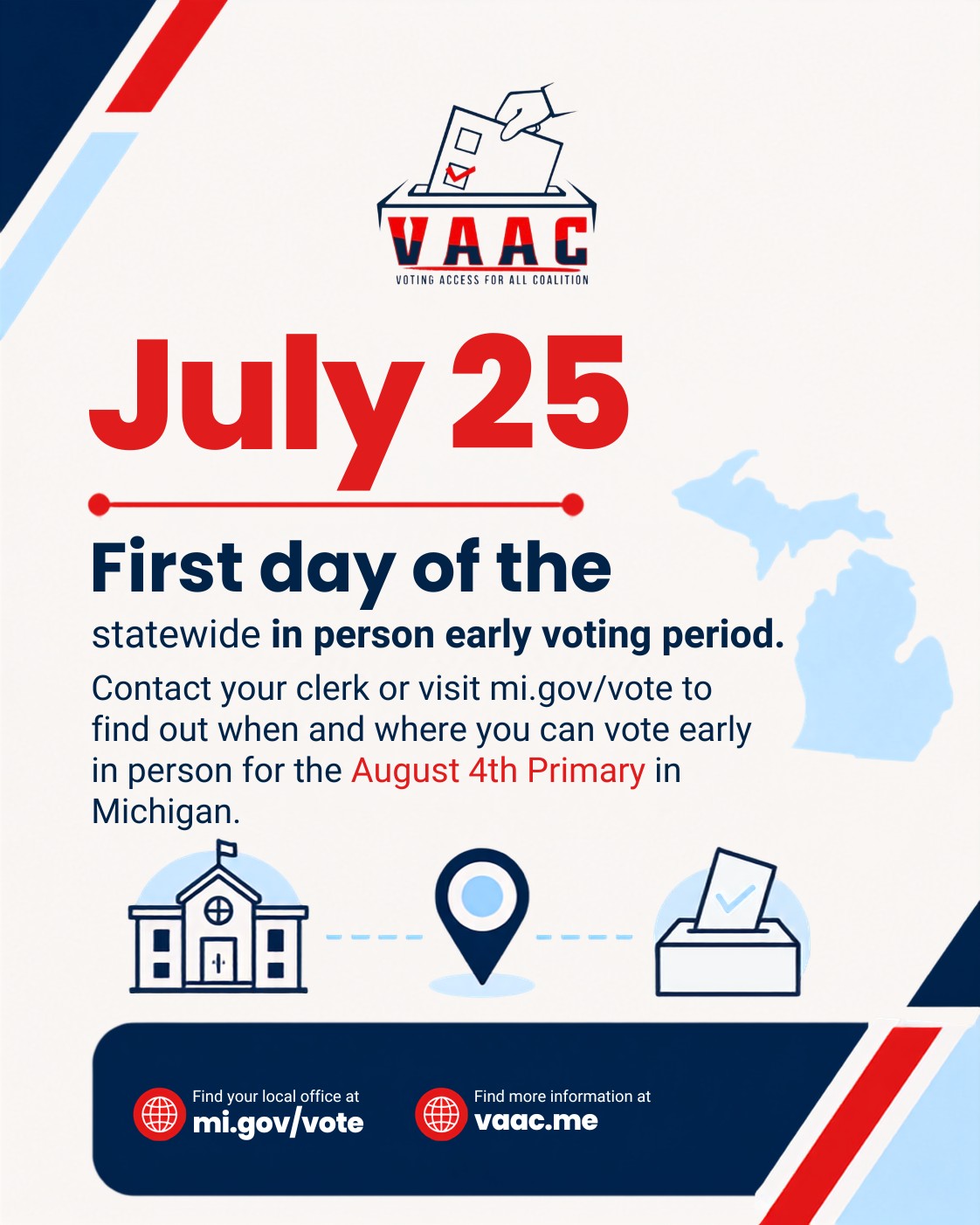 First day of the statewide in-person early voting period in person for the August 4 Primary Election