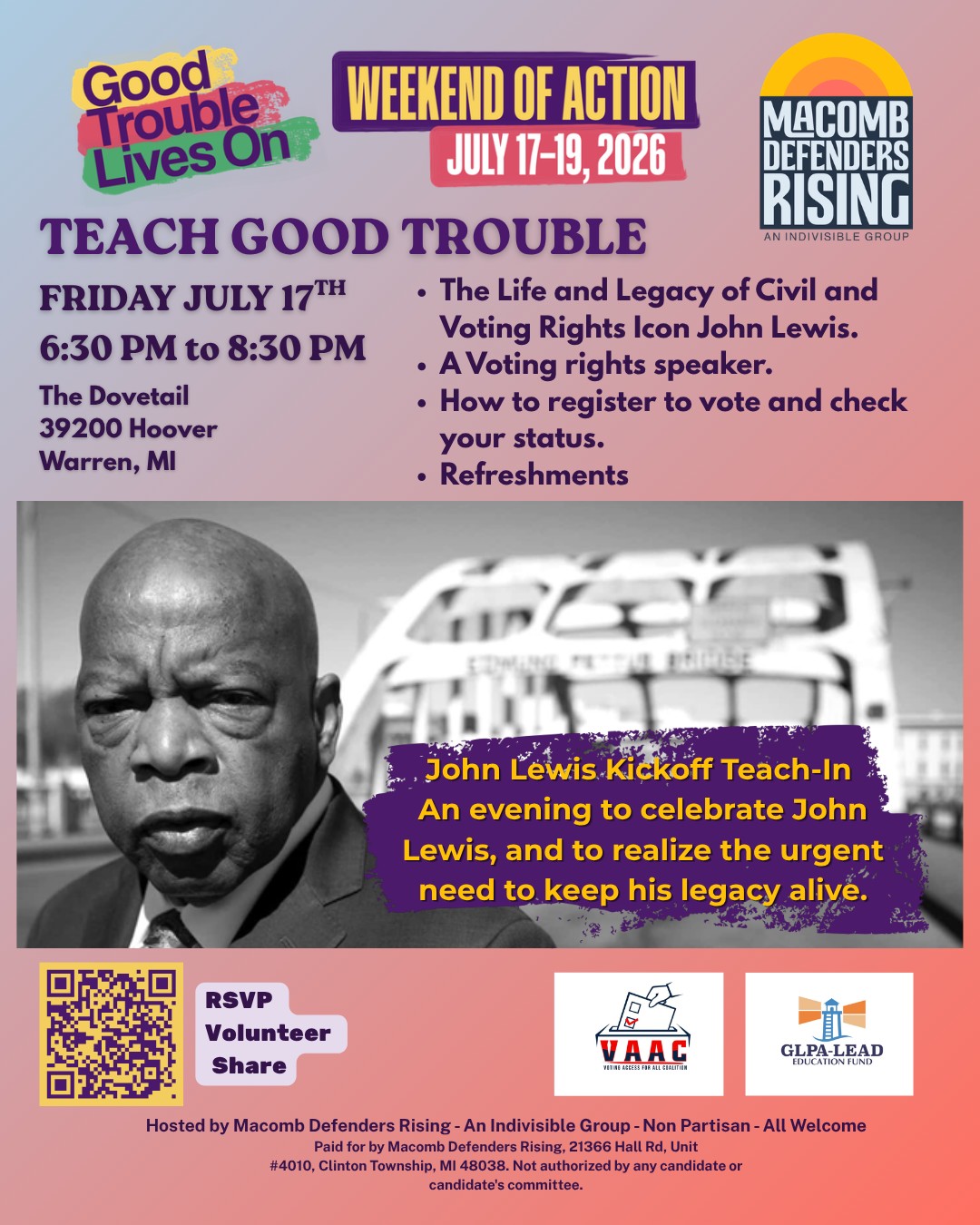 Macomb County Good Trouble Lives On: Kick Off Teach-In