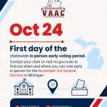 First day of the statewide in-person early voting period for the November 3 General Election