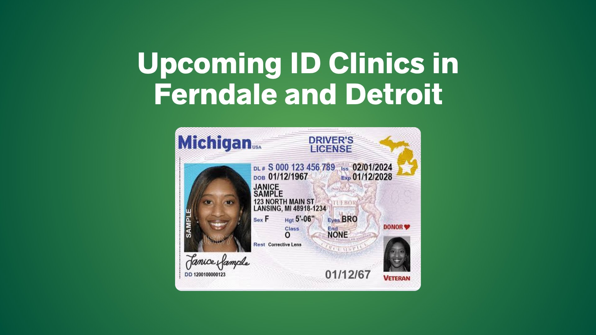 Upcoming ID Clinics in Ferndale and Detroit