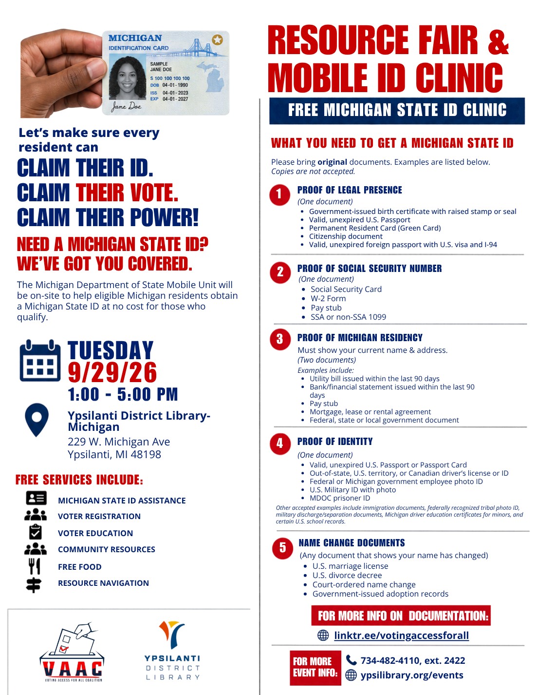 SAVE THE DATE: ID CLINIC at Resource Fair in Ypsilanti
