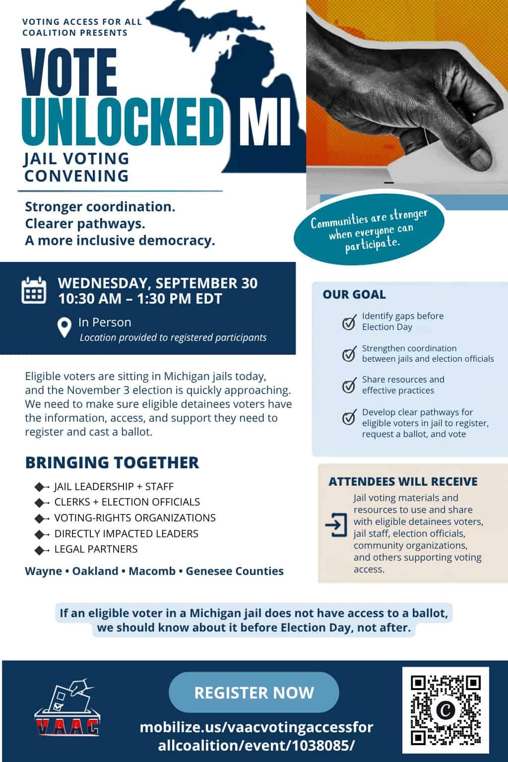 Vote Unlocked MI Kickoff Convening: In-Person Jail Voting Workshop