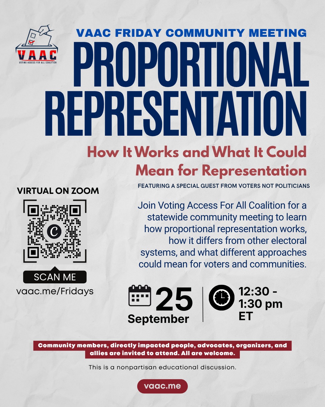 VAAC Friday Community Meeting: Proportional Representation: How It Works and What It Could Mean for Representation