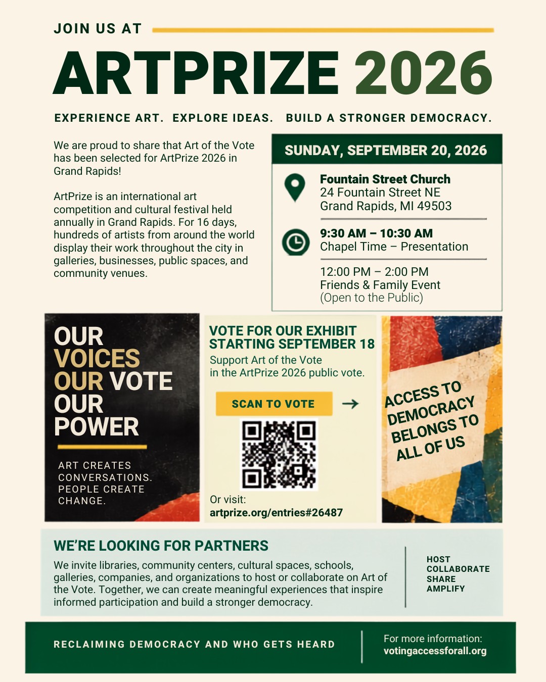 Join VAAC at ArtPrize: Artist Talk and Friends & Family Event at Fountain Street Church