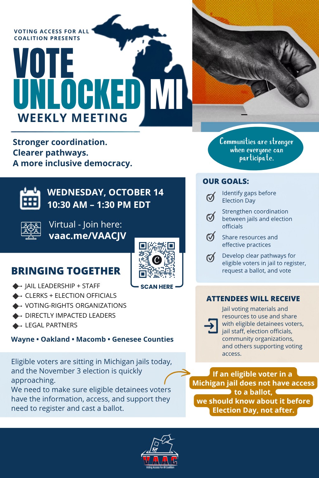Vote Unlocked MI: Virtual Jail Voting Weekly Meeting
