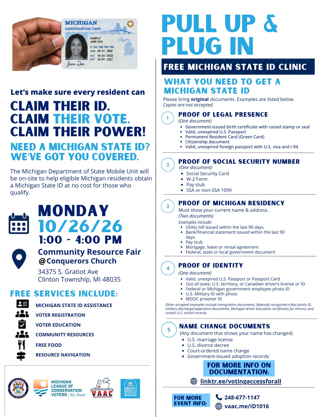 ID Clinic (Pull Up & Plug In) at Community Resource Fair in Clinton Township